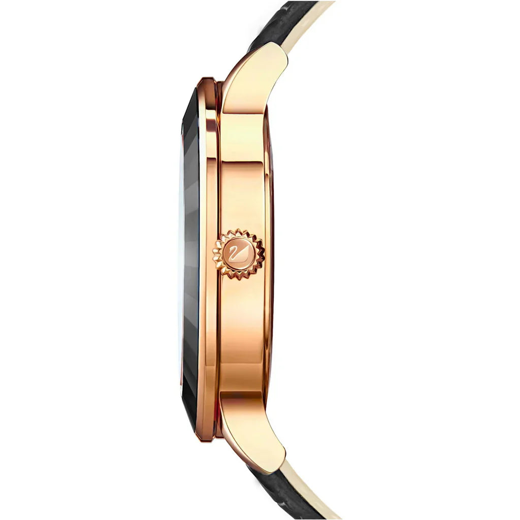 Swarovski Octea Lux Black Dial Black Leather Strap Women's Watch 5414410