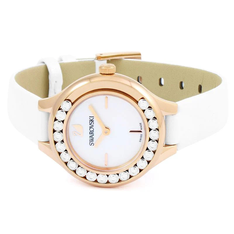 Swarovski Lovely Crystals Rose Gold White Leather Strap Women's Watch 5242904