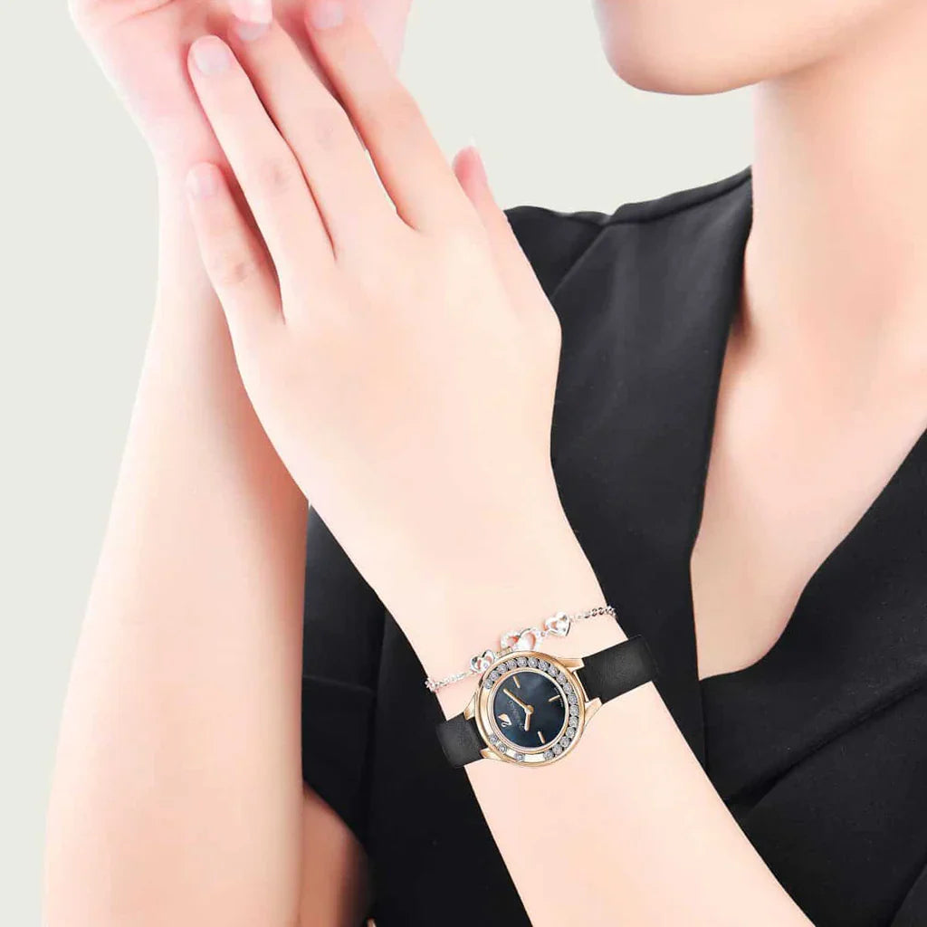 Swarovski Lovely Crystals Analog Black Dial Black Leather Strap Women's Watch 5301877