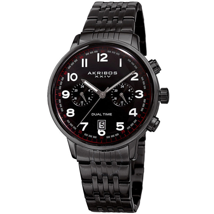 Akribos XXIV Black Dial Dual Time Men's Watch AK942BK - Dawson Watches