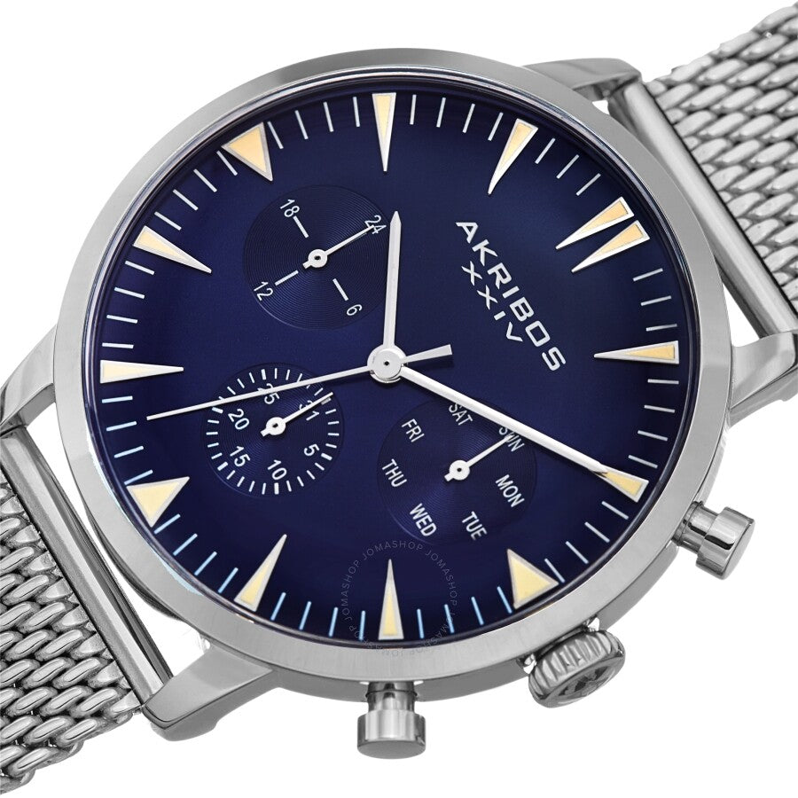 Akribos XXIV Blue Dial Stainless Steel Mesh Men's Watch AK1027BU - Dawson Watches #2