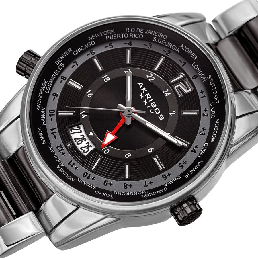 Akribos XXIV World Time Quartz Black Dial Men's Watch AK1021TTB - Dawson Watches #2