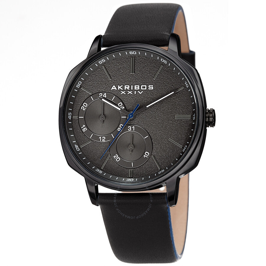 Akribos XXIV Quartz Grey Dial Black Leather Men's Watch AK1022BK - Dawson Watches