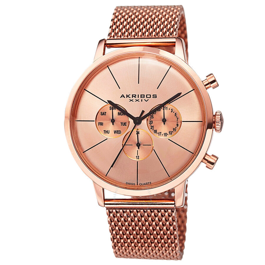 Akribos XXIV Quartz Rose Sunray Dial Men's Watch AK714RG - Dawson Watches