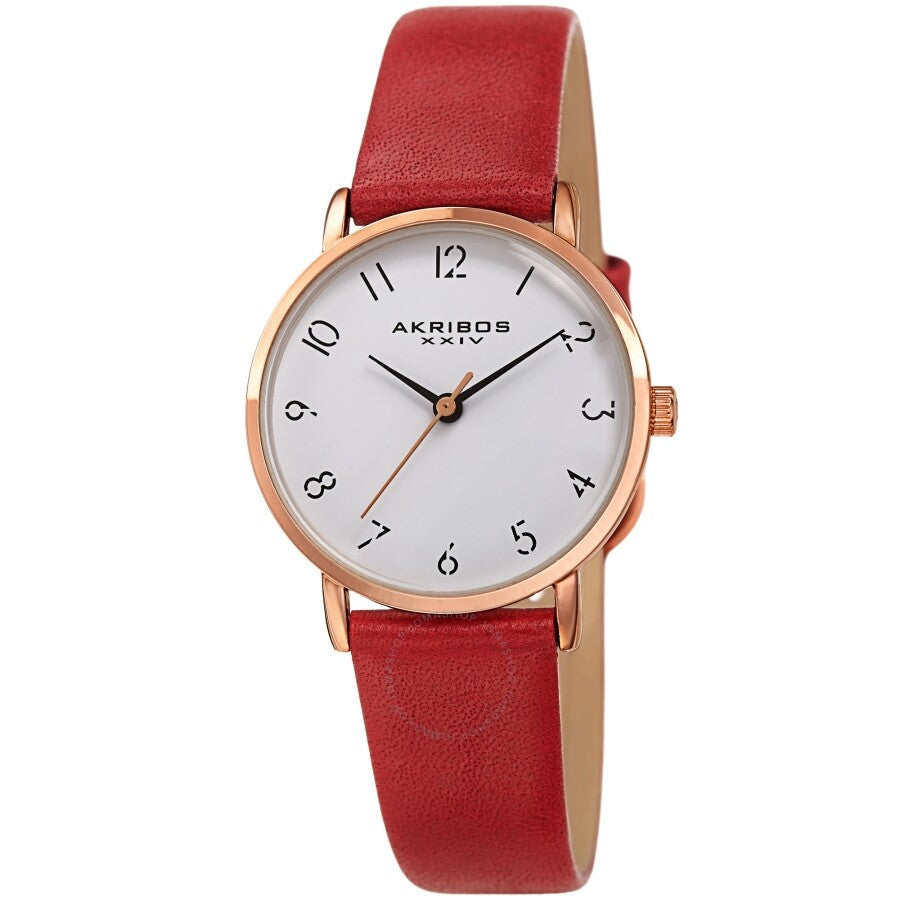 Akribos XXIV Quartz White Dial Red Leather Ladies Watch AK1087RD - Dawson Watches
