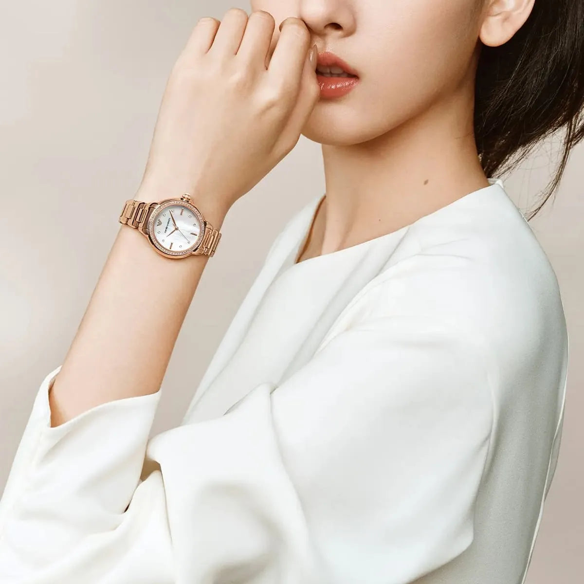 Emporio Armani Mia White MOP Dial Rose-gold Women's Watch - AR11523