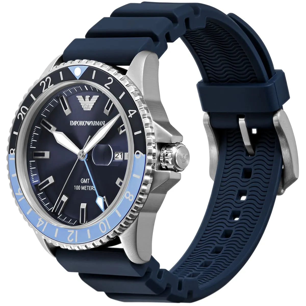 Emporio Armani Sea Explorer GMT Blue Silicone Men's Watch - AR11592