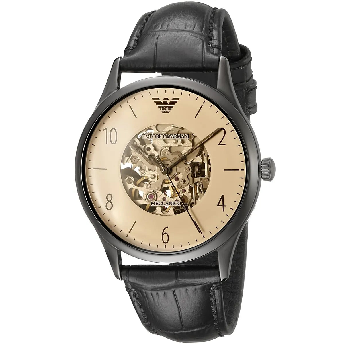 Emporio Armani Beta Meccanico Automatic Black Genuine Leather Men's Watch - AR1923