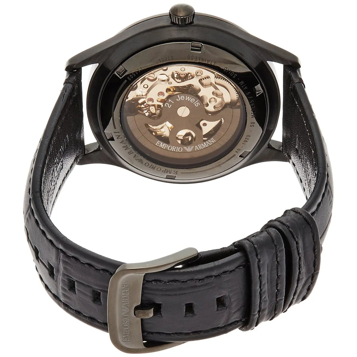 Emporio Armani Beta Meccanico Automatic Black Genuine Leather Men's Watch - AR1923