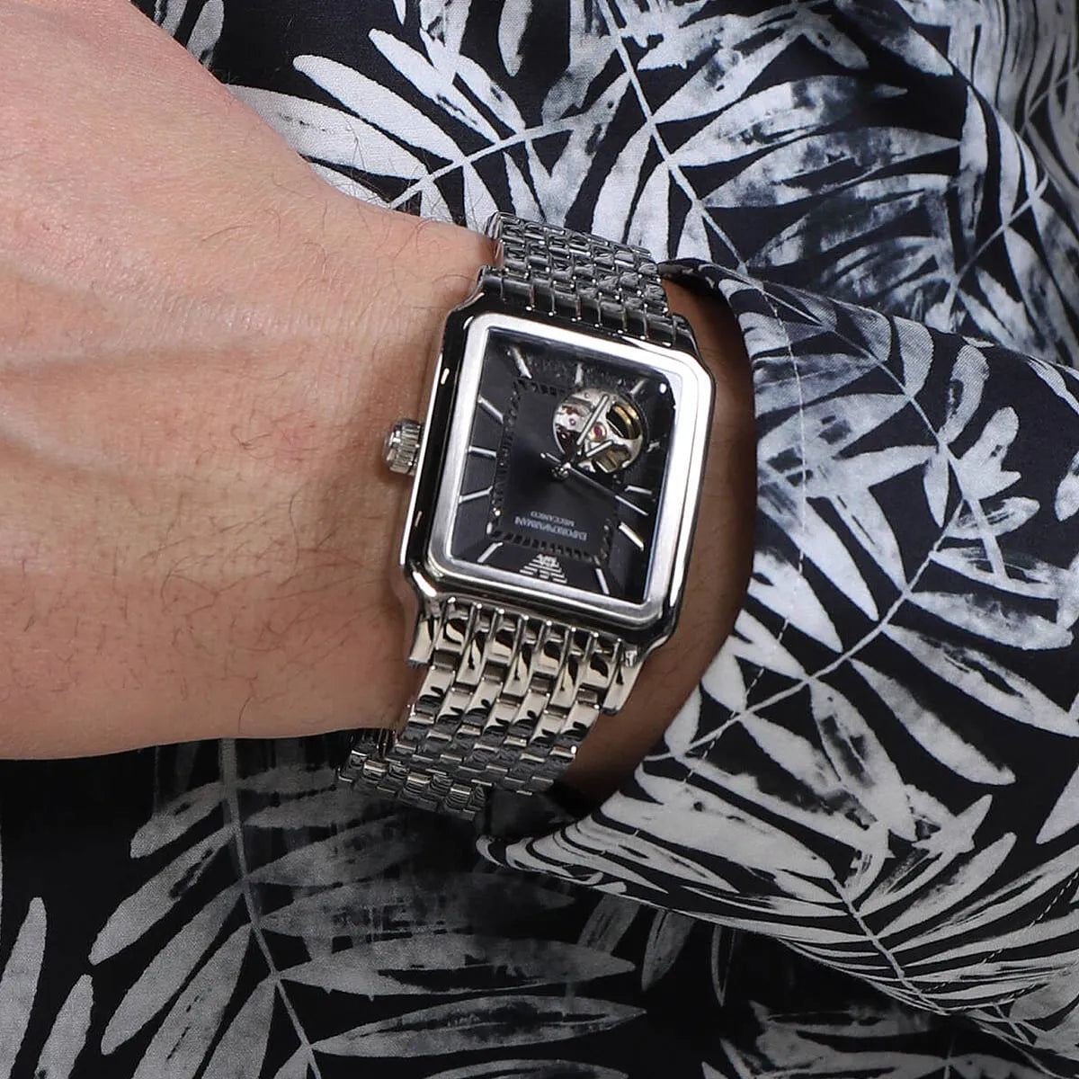 Emporio Armani Diego Automatic Rectangle Silver Men's Watch - AR60057