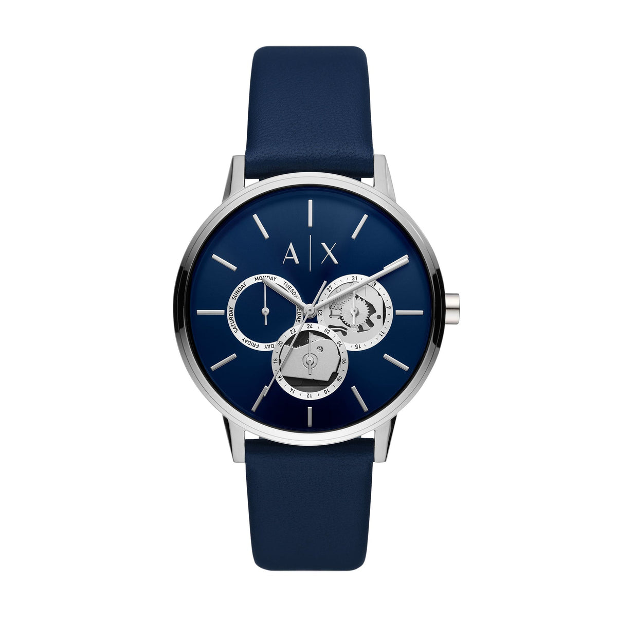 Armani Exchange Cayde Multifunction Blue Leather Men's Watch - AX2746