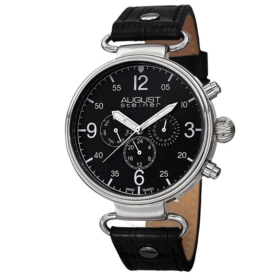 August Steiner Black Dial Black Leather Men's Watch AS8131SSB - Dawson Watches