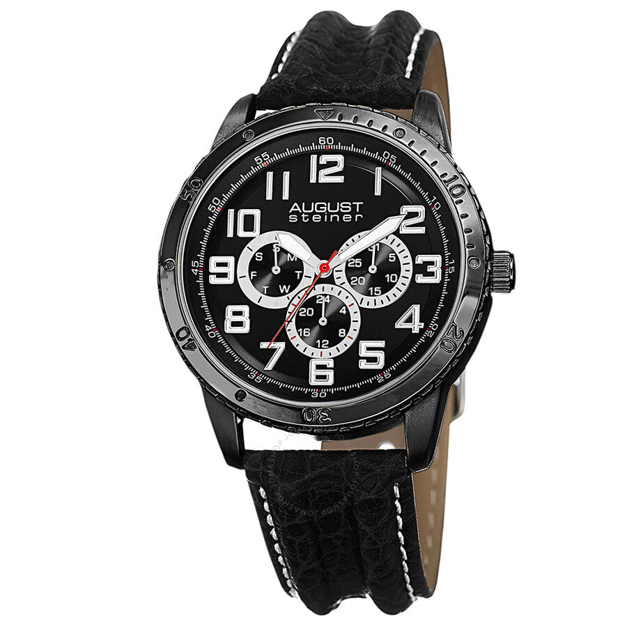 August Steiner Black Dial Black Leather Men's Watch AS8116BK - Dawson Watches