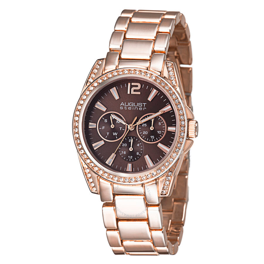 August Steiner Rose Gold-tone Metal Brown Dial Quartz Ladies Watch AS8075RG - Dawson Watches