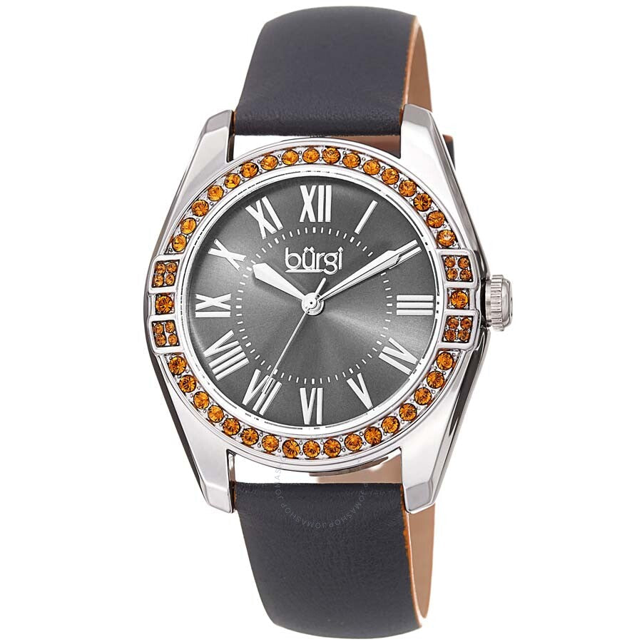 Burgi Grey Dial Grey Leather Ladies Watch BUR206GY - Dawson Watches