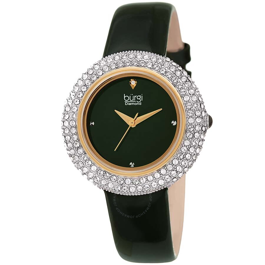 Burgi Diamond Crystal Green Dial Green Leather Ladies Watch BUR199GN - Dawson Watches