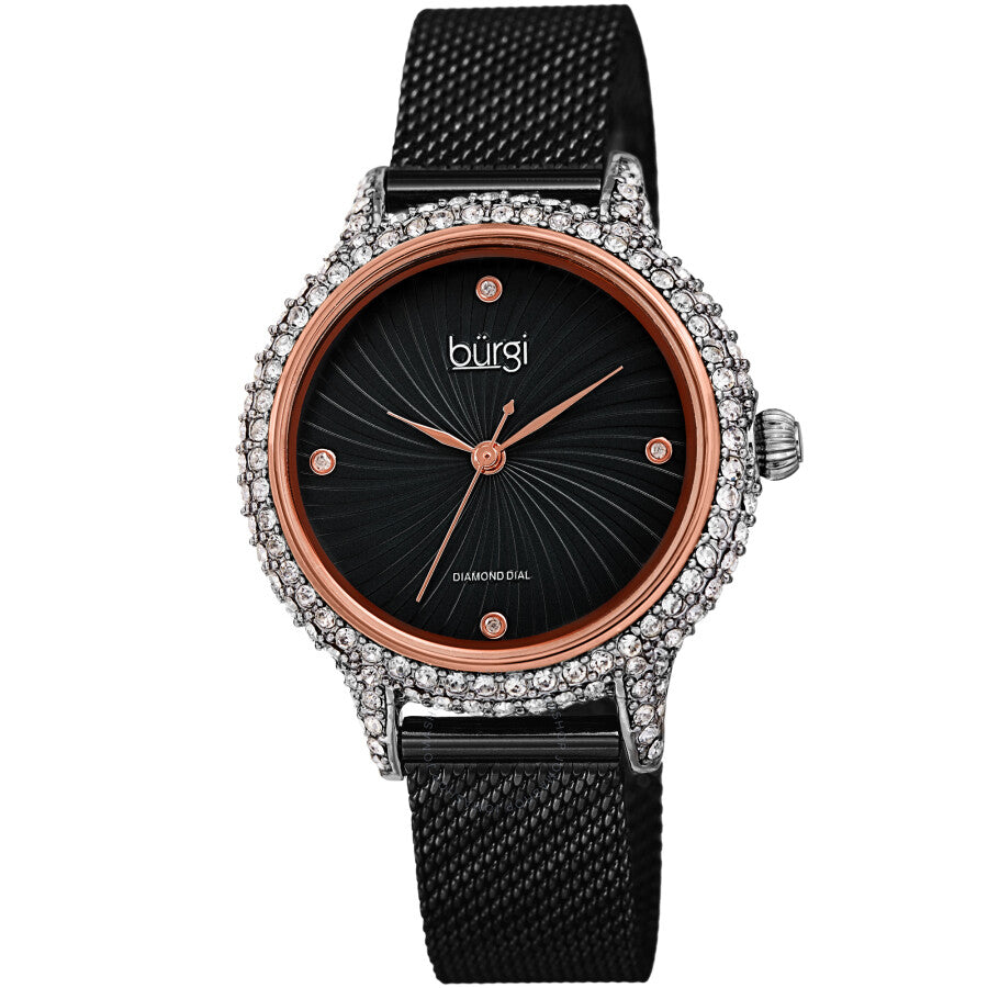 Burgi Quartz Diamond Black Dial Ladies Watch BUR250BKR - Dawson Watches