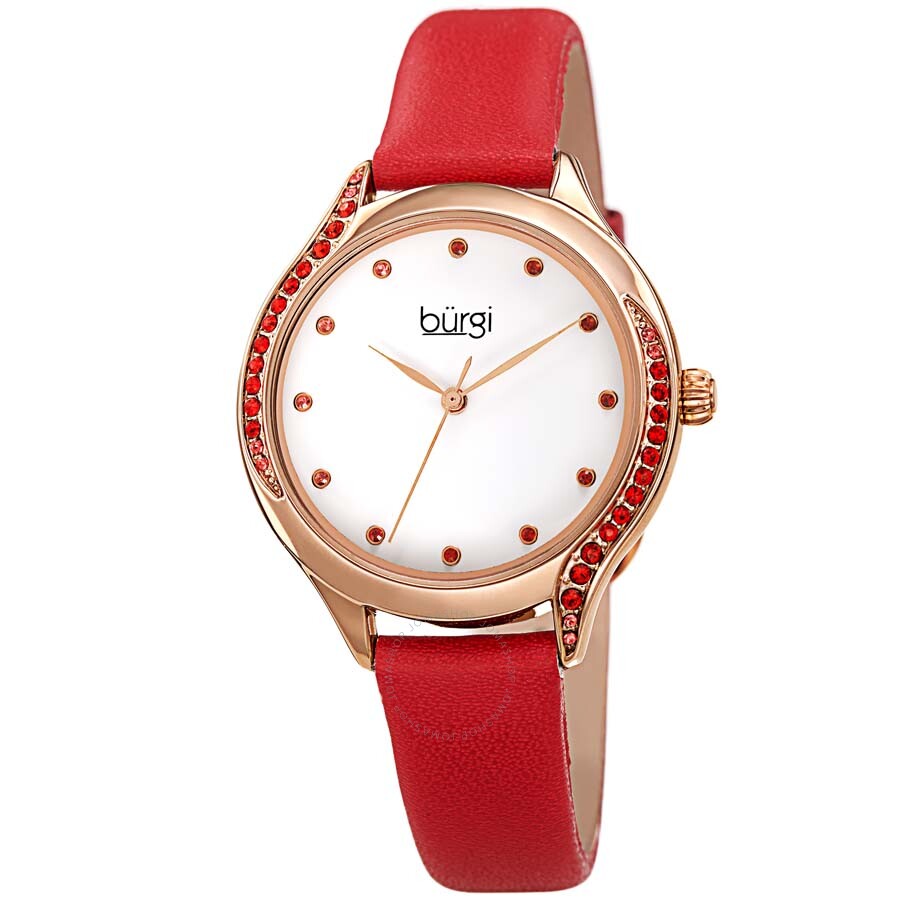 Burgi Crystal White Dial Red Leather Ladies Watch BUR239RD - Dawson Watches