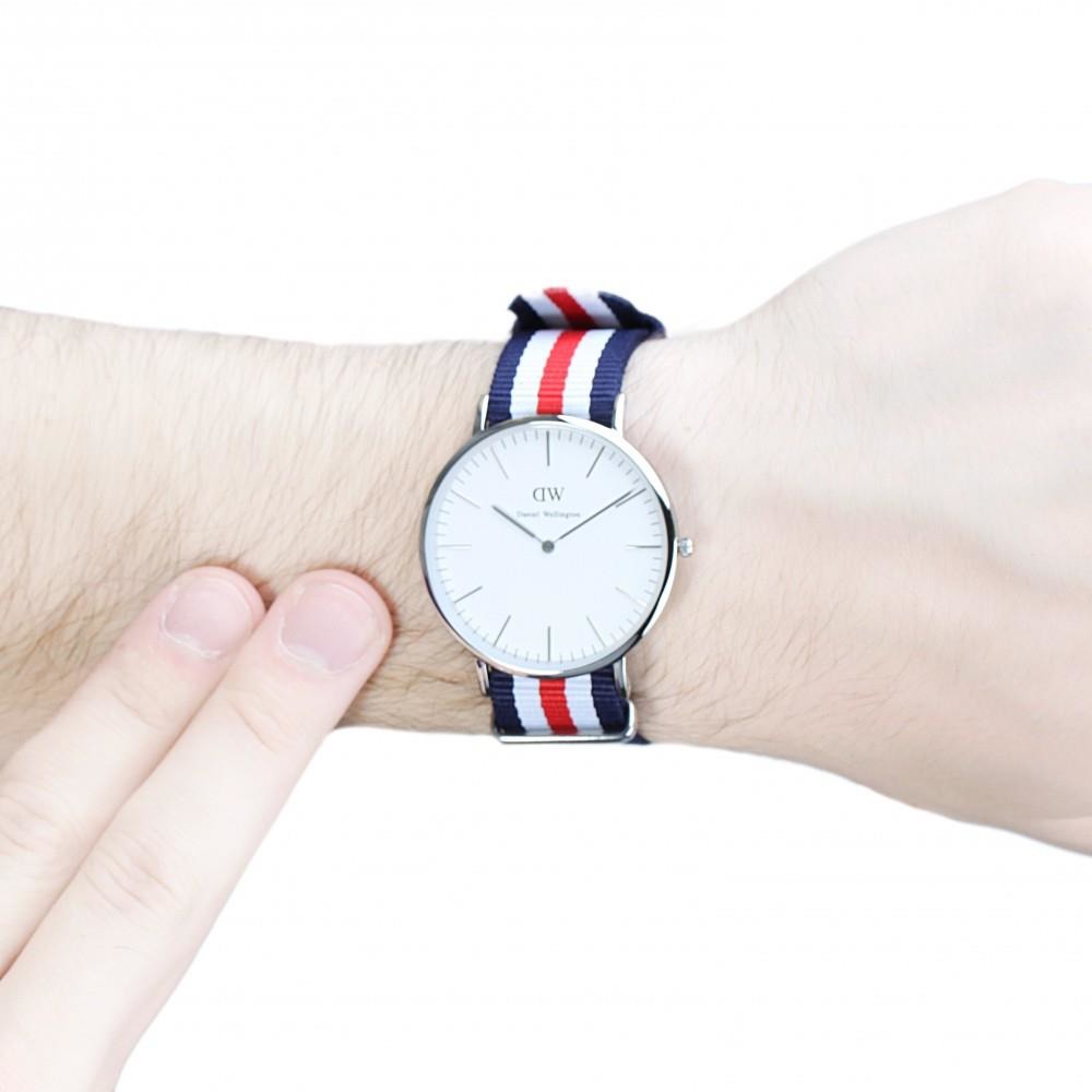 Daniel Wellington Canterbury 40mm White Dial Tricolour Nylon Strap Men's Watch - DW00100016