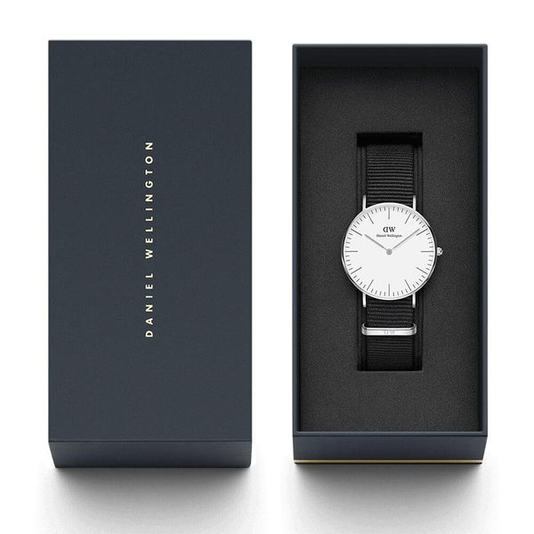Daniel Wellington Classic Cornwall 36mm White Dial Black Nylon Strap Women's Watch - DW00100260