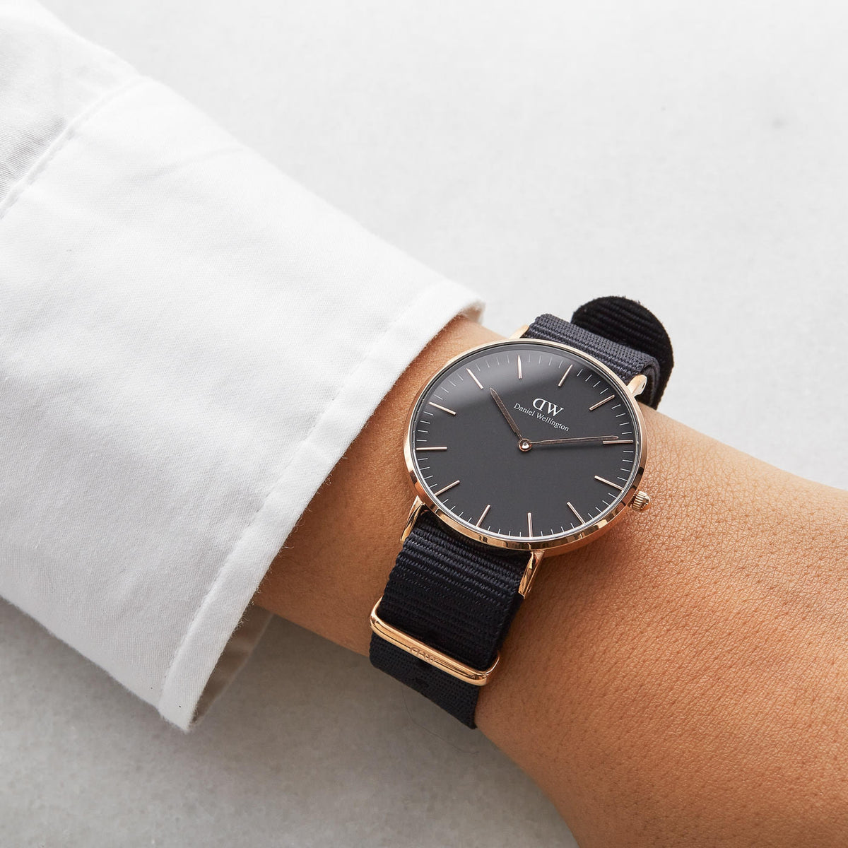Daniel Wellington Cornwall 36mm Rose Gold Bezel Black Nylon Women's Watch - DW00100150