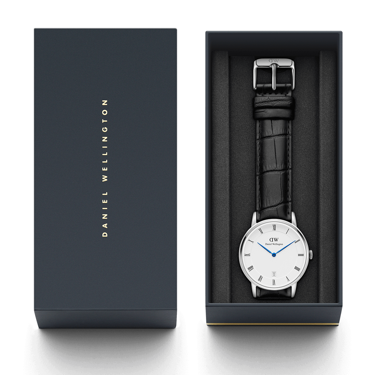Daniel Wellington Dapper Reading 38mm Silver Bezel Black Genuine Leather Men's Watch - DW00100108