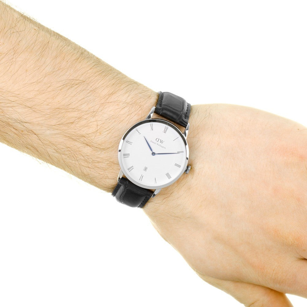 Daniel Wellington Dapper Reading 38mm Silver Bezel Black Genuine Leather Men's Watch - DW00100108