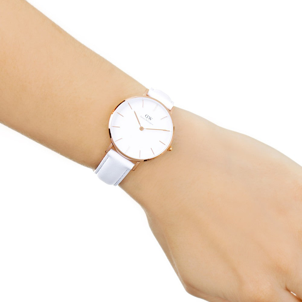 Daniel Wellington Petite Bondi 32mm Rose Gold Bezel White Genuine Leather Women's Watch - DW00100189