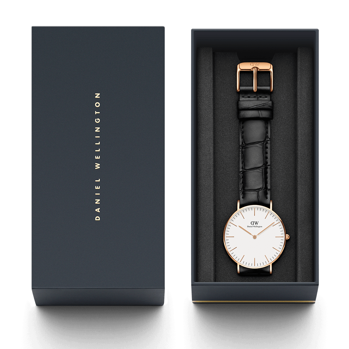 Daniel Wellington Reading 36mm White Dial Black Genuine Leather Women's Watch - DW00100041