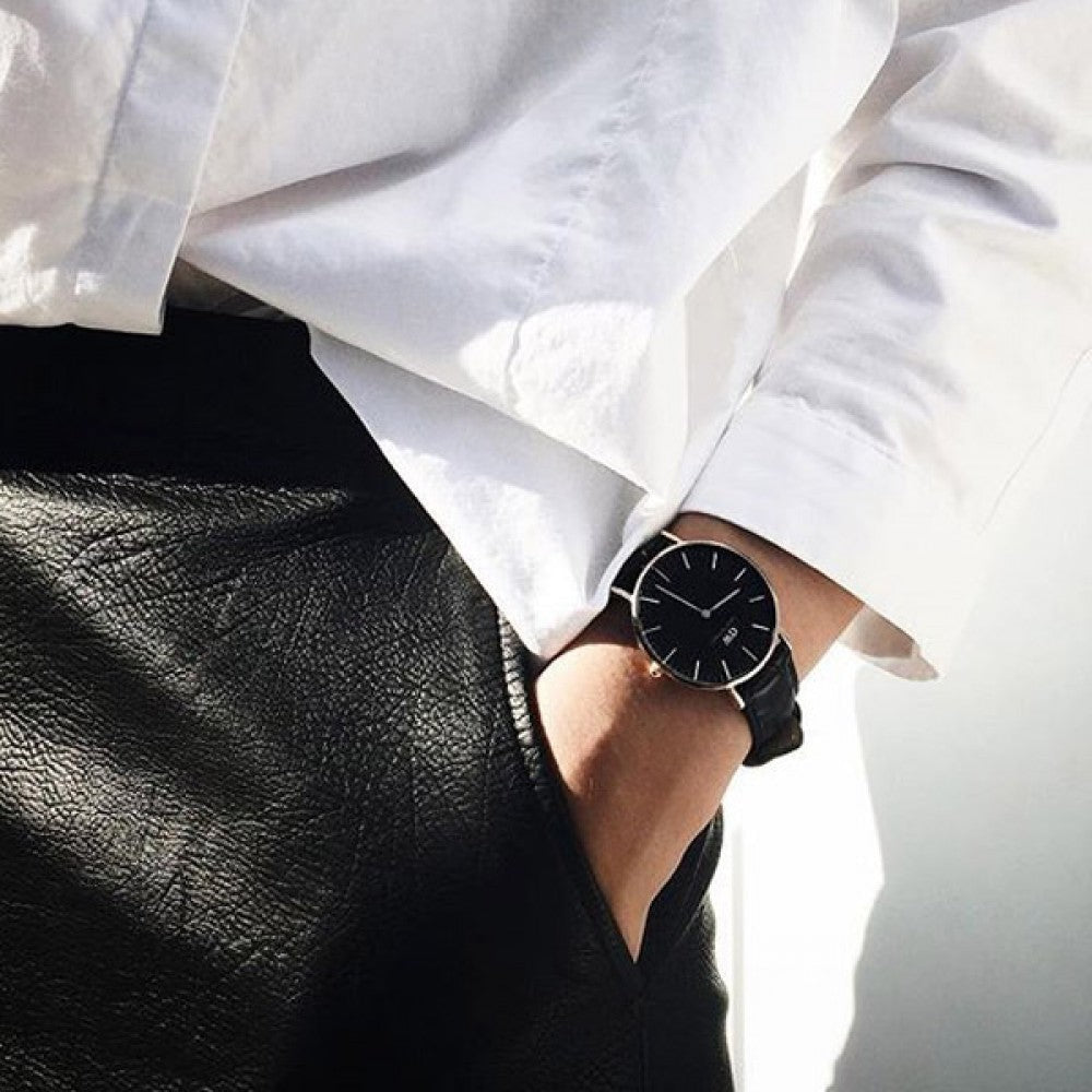 Daniel Wellington Reading 36mm Silver Bezel Black Genuine Leather Women's Watch - DW00100147