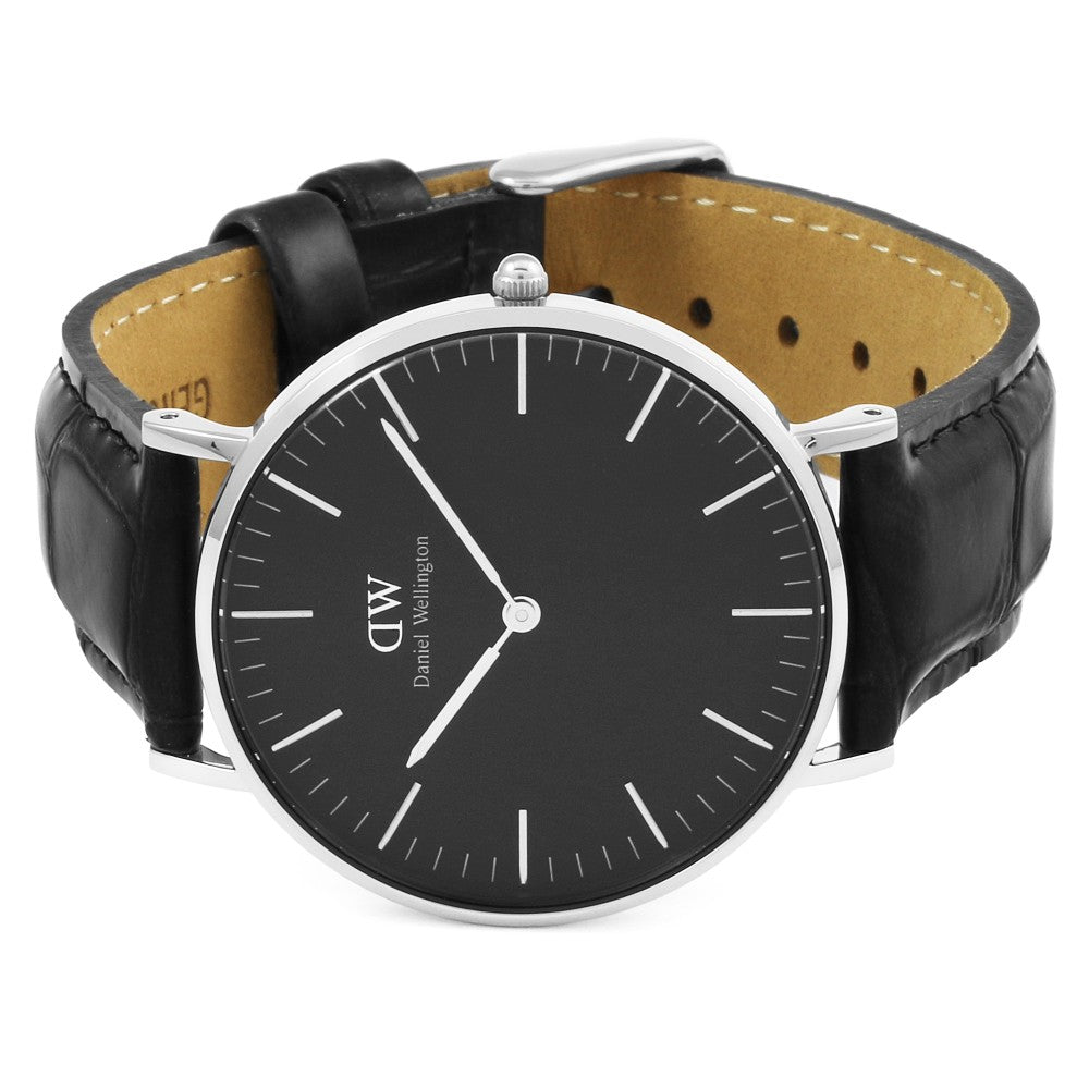 Daniel Wellington Reading 36mm Silver Bezel Black Genuine Leather Women's Watch - DW00100147