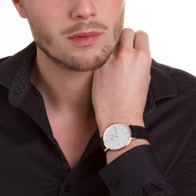 Daniel Wellington Sheffield 40mm White Dial Black Genuine Leather Men's Watch - DW00100007