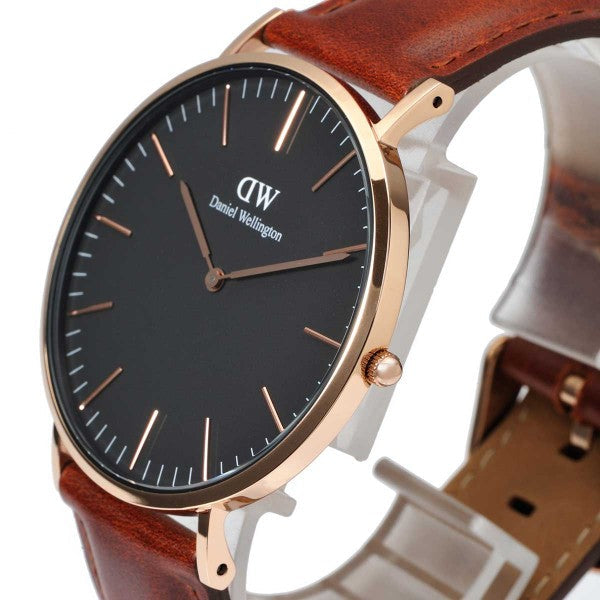 Daniel Wellington St Mawes 40mm Black Dial Brown Genuine Leather Men's Watch - DW00100124