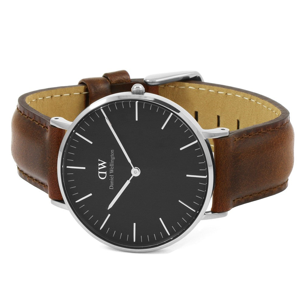 Daniel Wellington St Mawes 40mm Black Dial Brown Genuine Leather Men's Watch - DW00100130