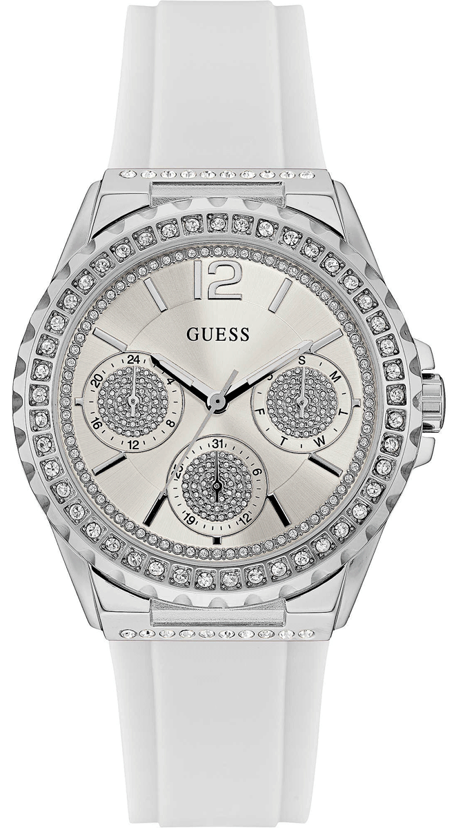 Guess Starlight White Rubber Strap Crystal Dial Women's Watch W0846L8 - The Watches Men & CO