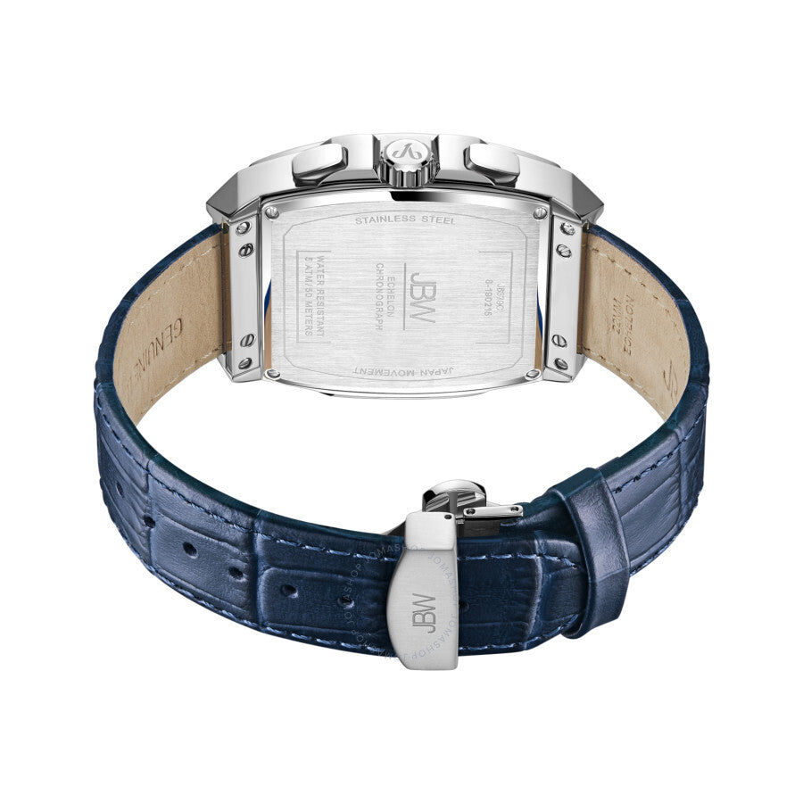 JBW Echelon Quartz Silver Dial Blue Leather Men's Watch J6379C - Dawson Watches #3