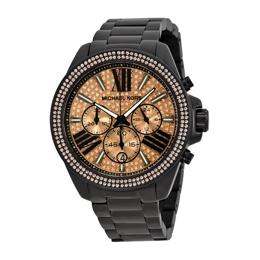 Michael Kors Everest Chronograph Rose Dial Black Ion-plated Ladies Watch MK5879 - The Watches Men & CO