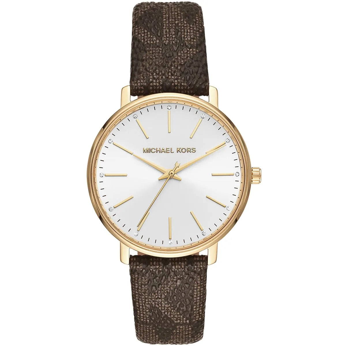 Michael Kors Pyper White Dial Brown Coated Canvas Strap Women's Watch - MK2857