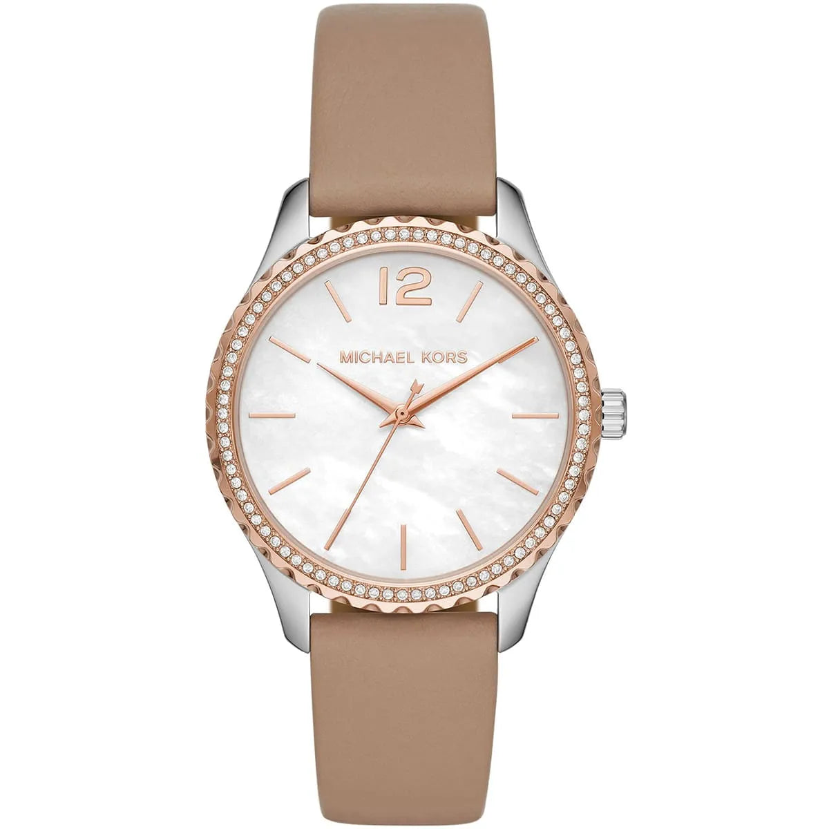 Michael Kors Layton White MOP Dial Beige Genuine Leather Women's Watch - MK2910