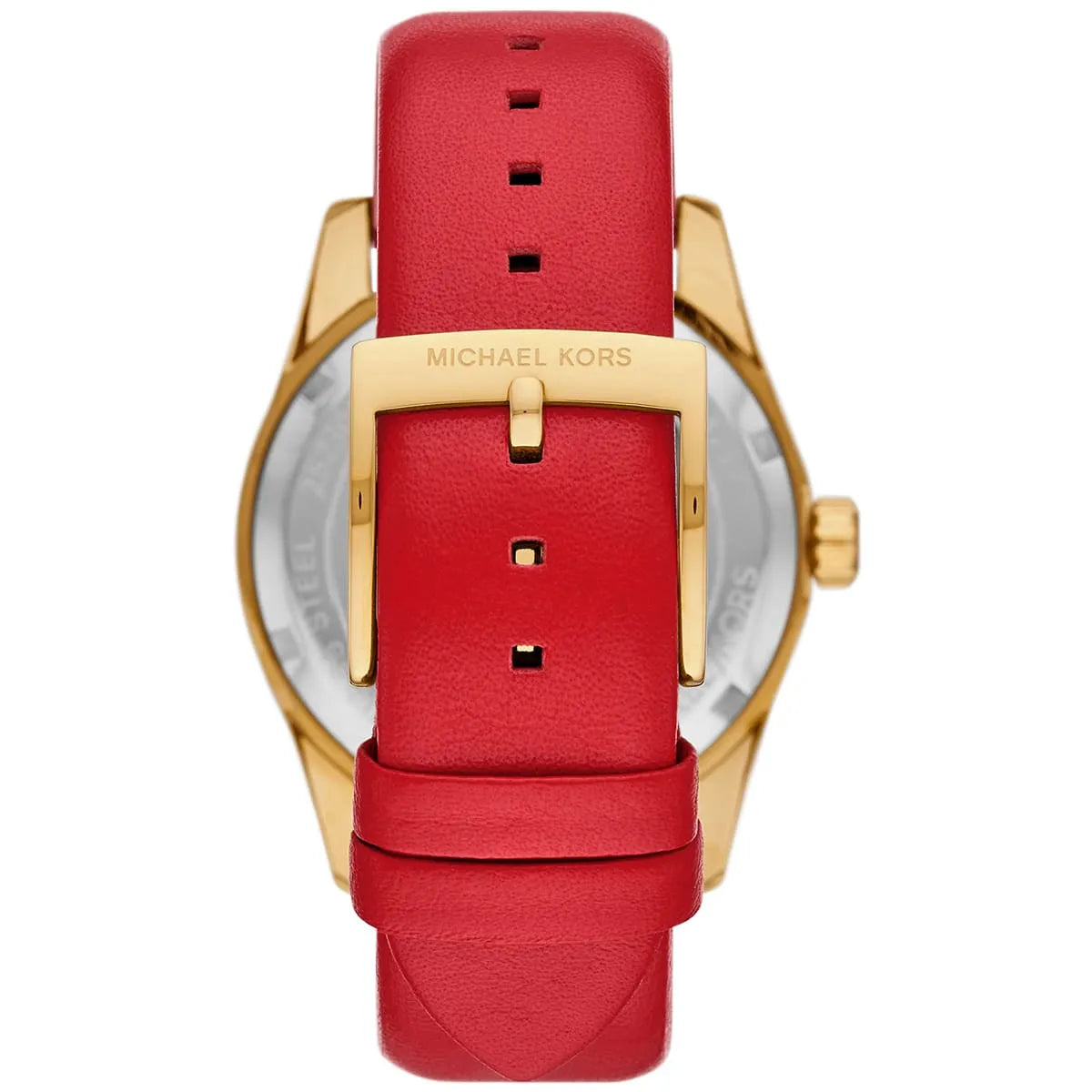 Michael Kors Lexington Gold White Dial Red Genuine Leather Women's Watch - MK4747