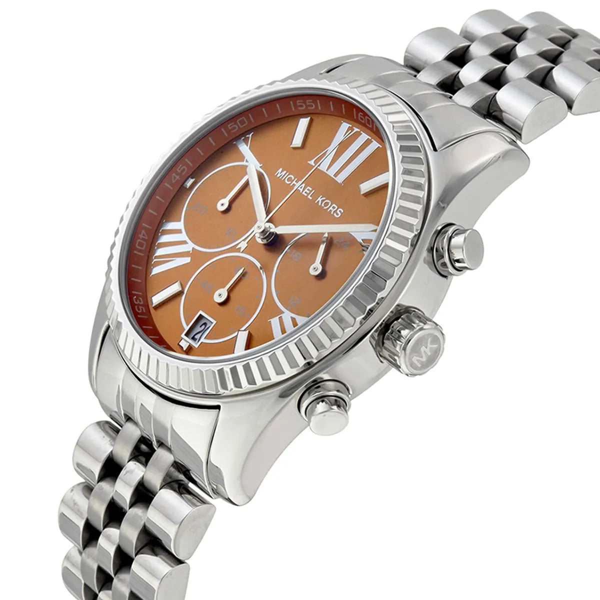 Michael Kors Lexington Chronograph Orange Dial Silver Watch - MK6221