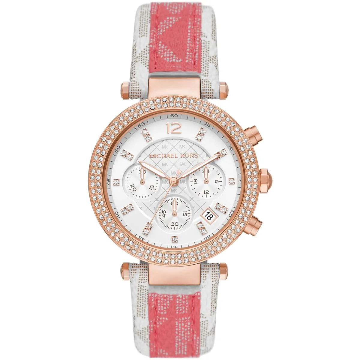 Michael Kors Parker Chronograph White Dial Tea Rose PVC Women's Watch - MK6951