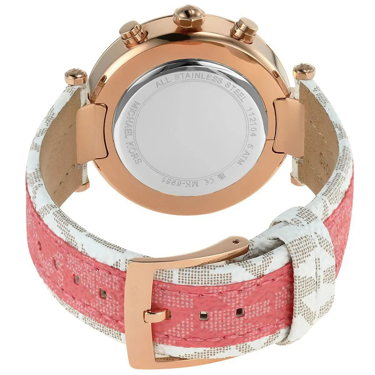 Michael Kors Parker Chronograph White Dial Tea Rose PVC Women's Watch - MK6951