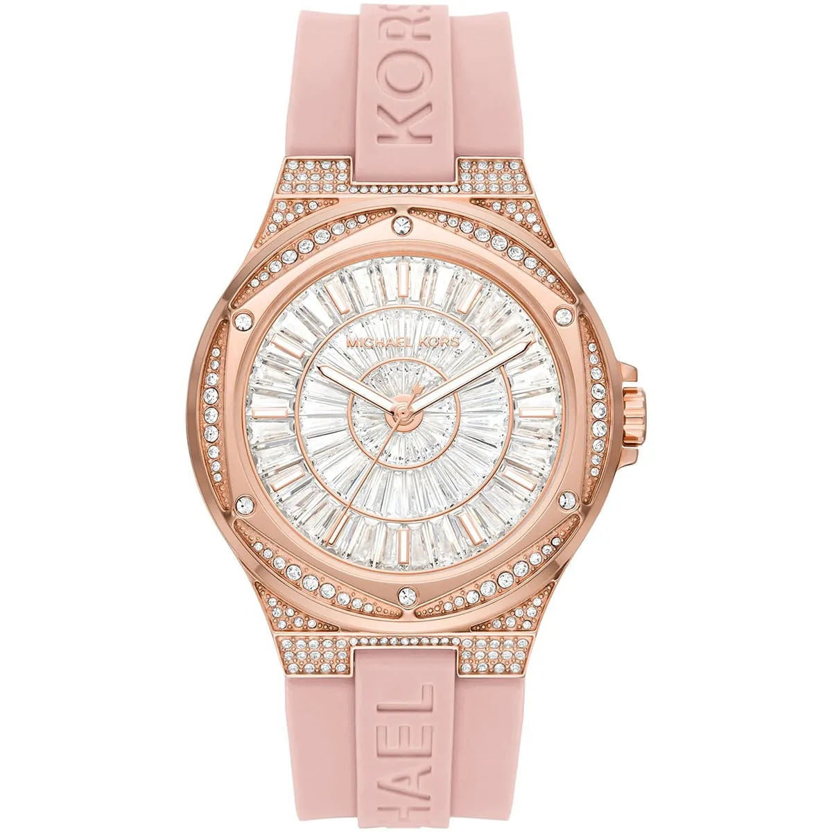 Michael Kors Lennox Pavé Rose Gold and Pink Silicone Women's Watch - MK7334