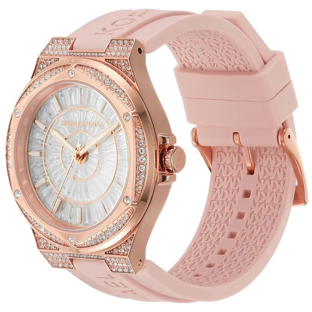 Michael Kors Lennox Pavé Rose Gold and Pink Silicone Women's Watch - MK7334