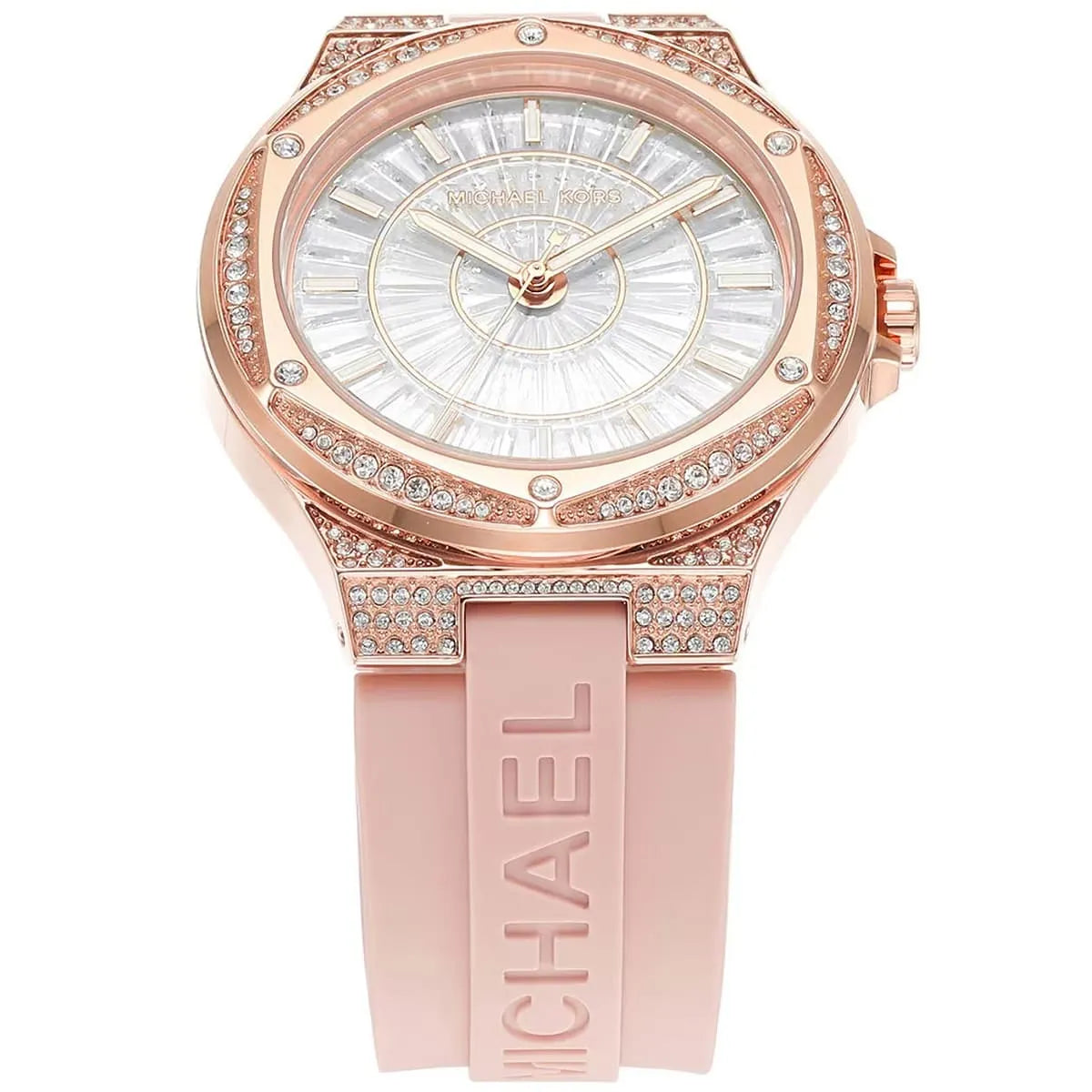 Michael Kors Lennox Pavé Rose Gold and Pink Silicone Women's Watch - MK7334
