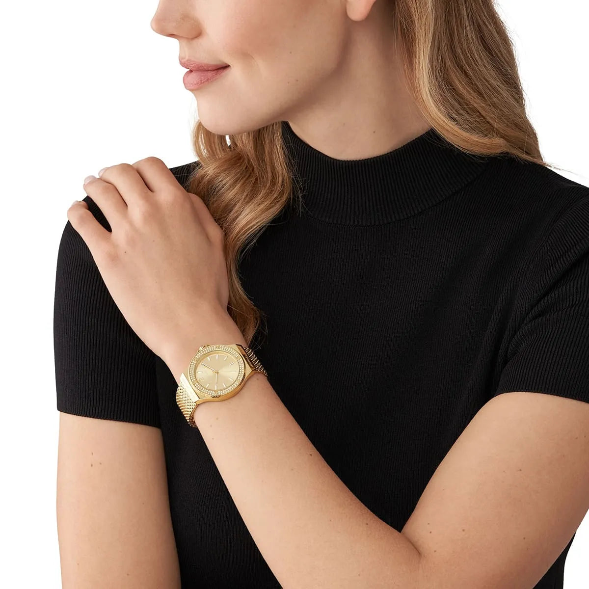 Michael Kors Lennox Pavé Gold-Tone Mesh Women's Watch - MK7335