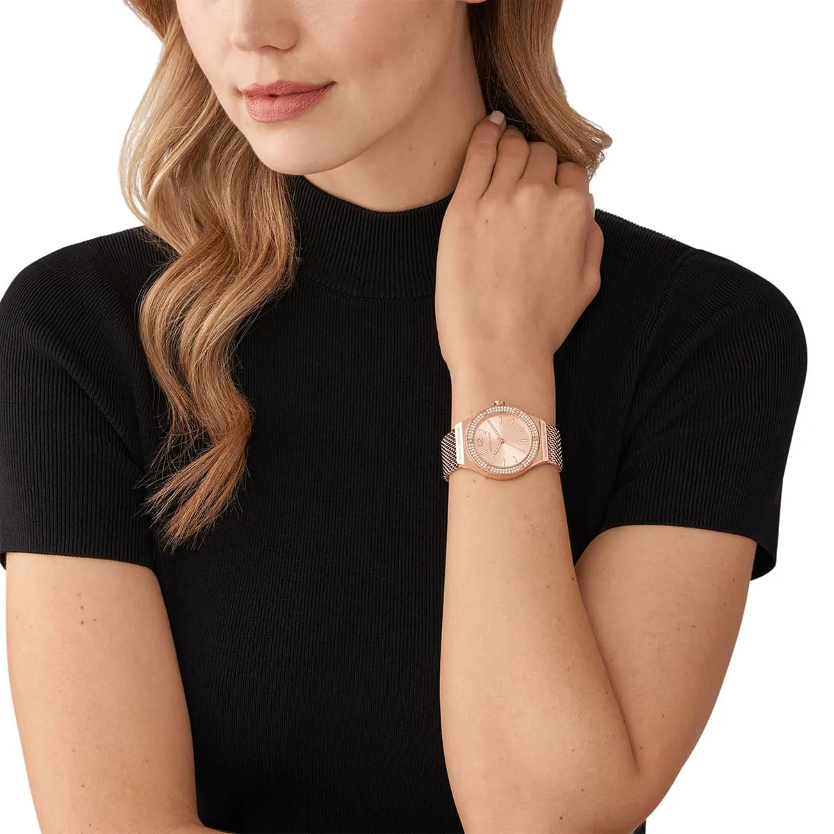 Michael Kors Lennox Pavé Rose Gold-Tone Mesh Women's Watch - MK7336