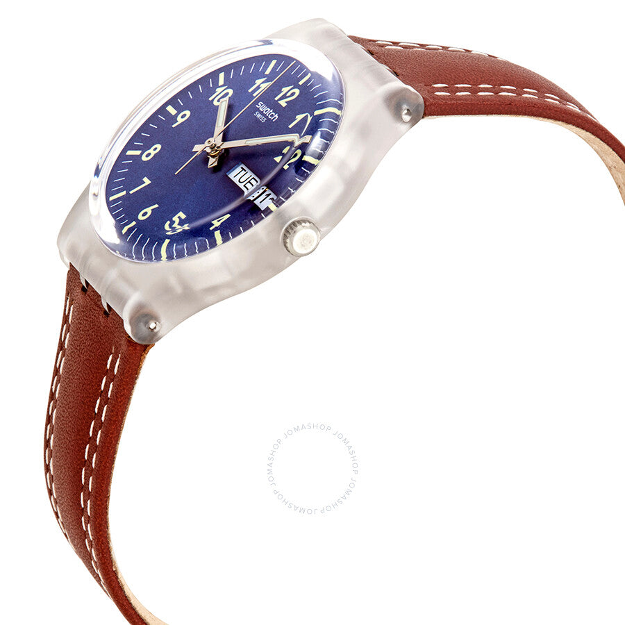 Swatch Windy Dune Blue Dial Brown Leather Ladies Watch GE709 - Dawson Watches #2