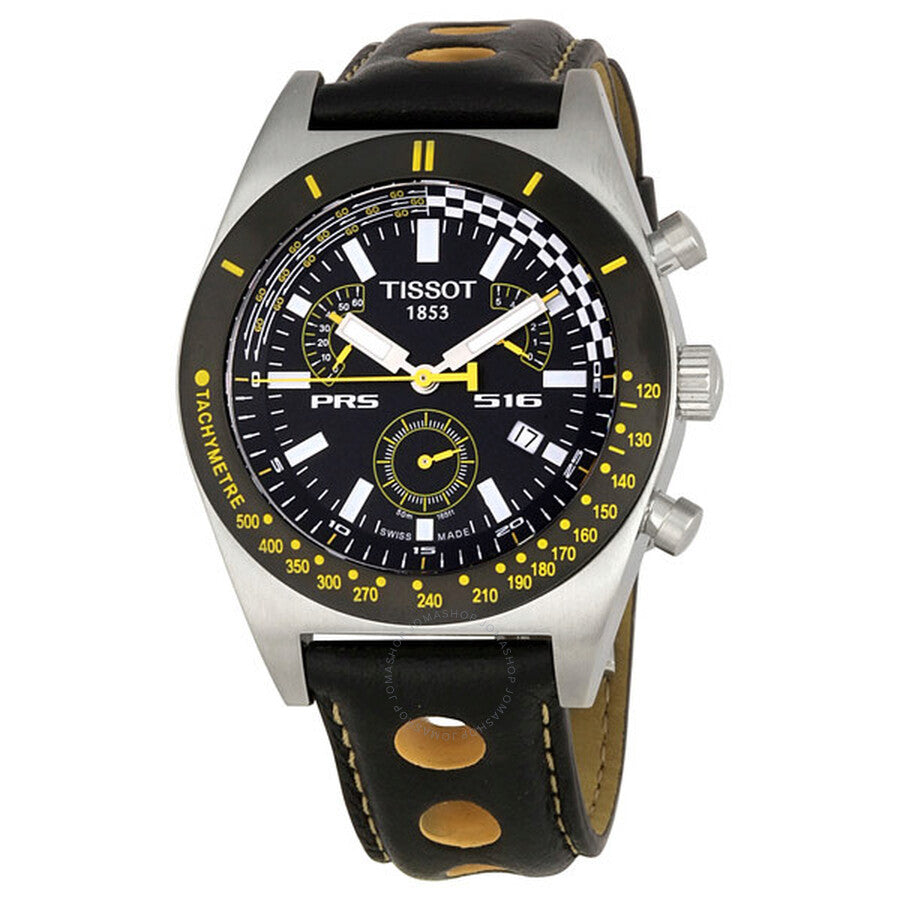 Tissot PRS516 Chronograph Black Dial Black Leather Men's Watch T91.1.428.51 - Dawson Watches